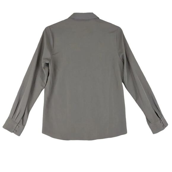 DANIEL RAINN Front Pleats Gray Button Up Blouse Petite Small, Faux Silk Long Slv - Picture 2 of 6
